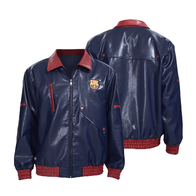 Barcelona Red and Blue Leather Jacket
