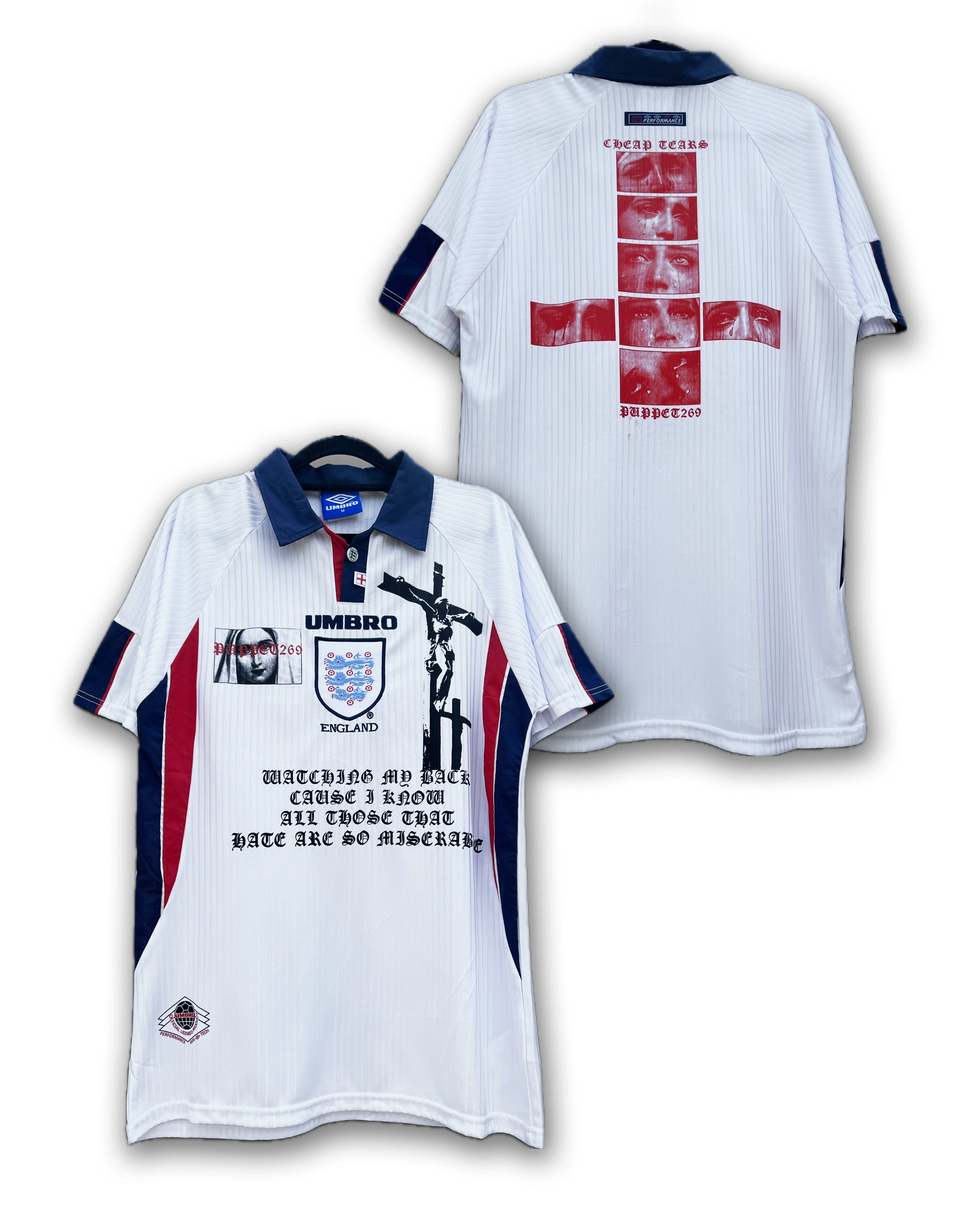 Custom England White Football Jersey - Graphic Tears Print - Streetwear Edition