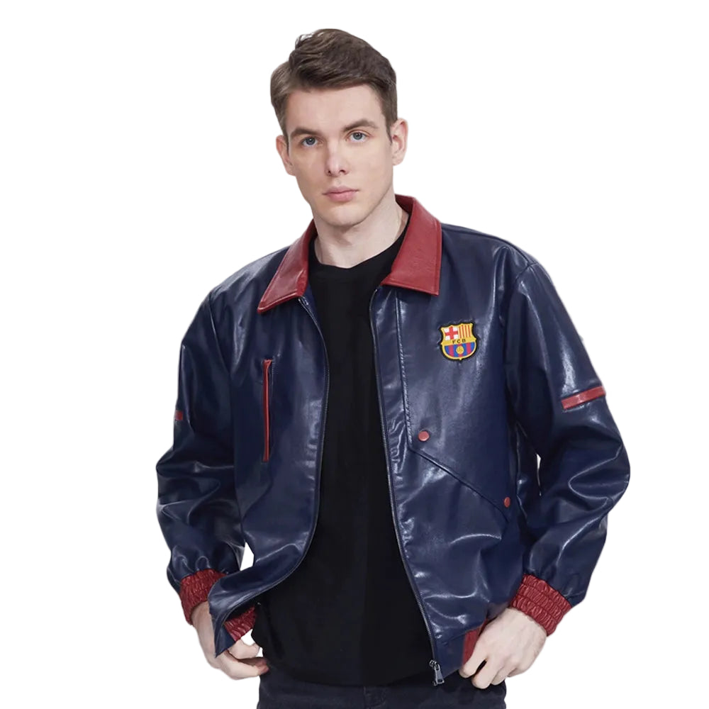 Barcelona Red and Blue Leather Jacket